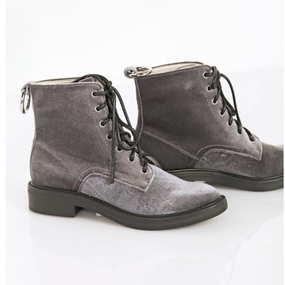 Dolce Vita Bardot Charcoal Gray Velvet Lace Up Combat Boots